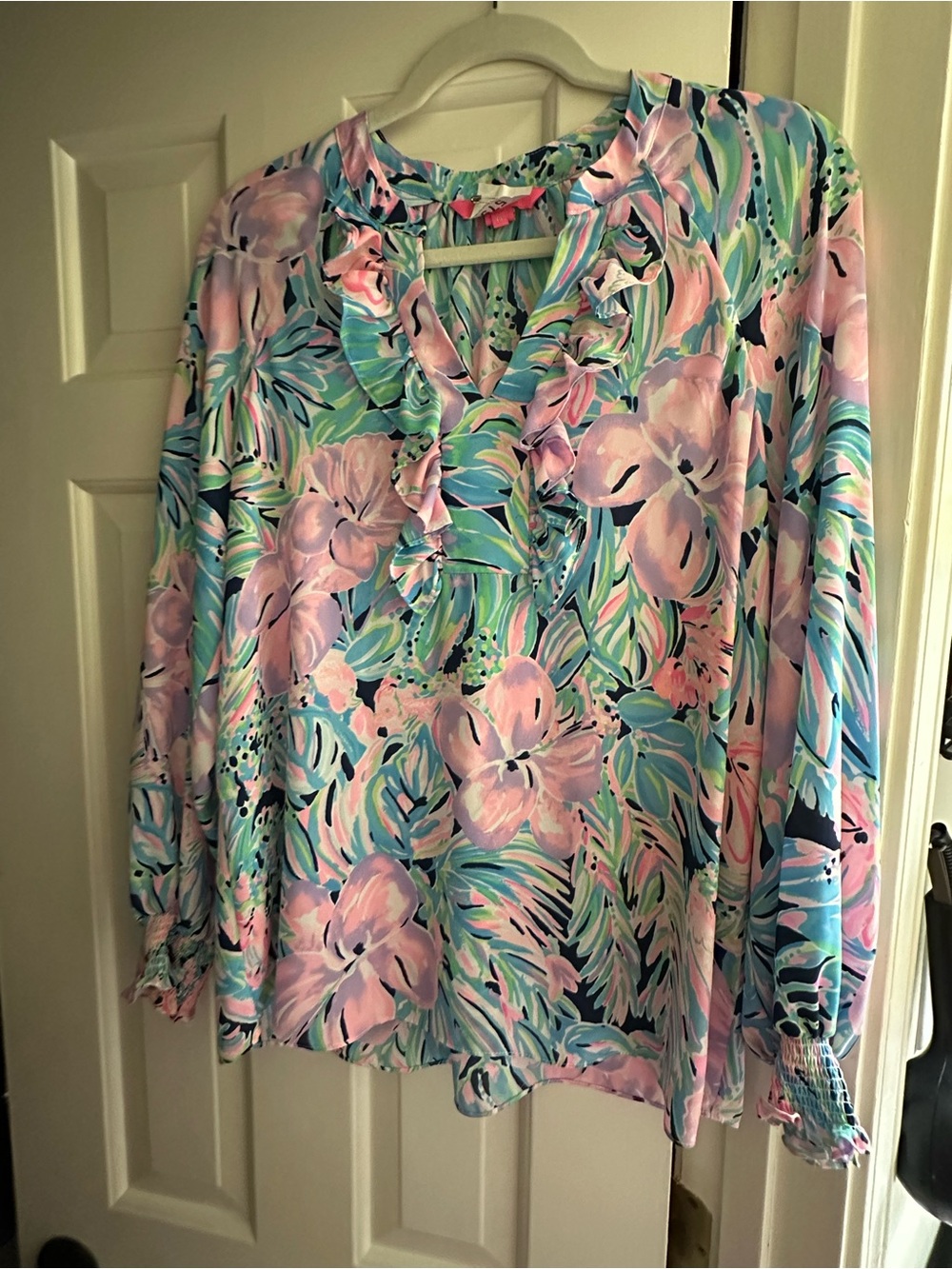 Lilly Pulitzer Pastel Floral Ruffled V-Neck Blouse